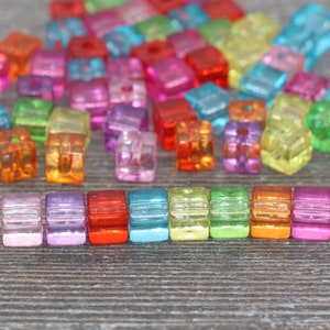 7mm Multicolor Square Beads, Mix Cube Translucent Beads, Cube Beads, Chunky Beads, Crystal Look Beads #1871