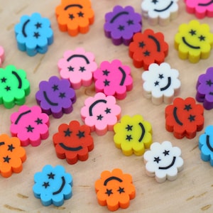 Polymer Clay Beads Smiley Face Flower Shape Happy Face Beads for Bracelet Making Jewelry Supplies #950