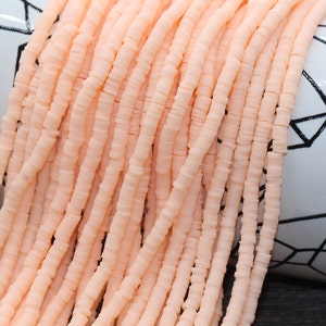 4mm Pale Peach Heishi Beads, Polymer Clay Disc Beads, African Disc Beads, Vinyl Heishi, 16 inch Strand #253