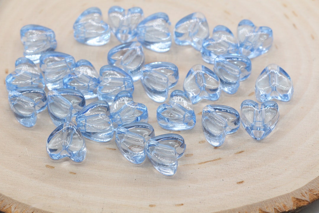 Chunky Blue Heart Beads, Transparent Blue Acrylic Heart Beads, Chunky