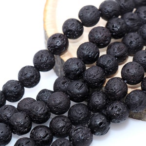 Perles de lave noire, perles de roche volcanique noires, pierres précieuses rondes, rang 4 mm, 6 mm 8 mm, rang complet 15 po #68