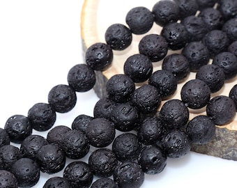 Black Lava Beads, Black Volcanic Rock  Beads,  Round Gemstone Stone Beads, Size 4mm, 6mm 8mm, Full Strand 15&quot; #68