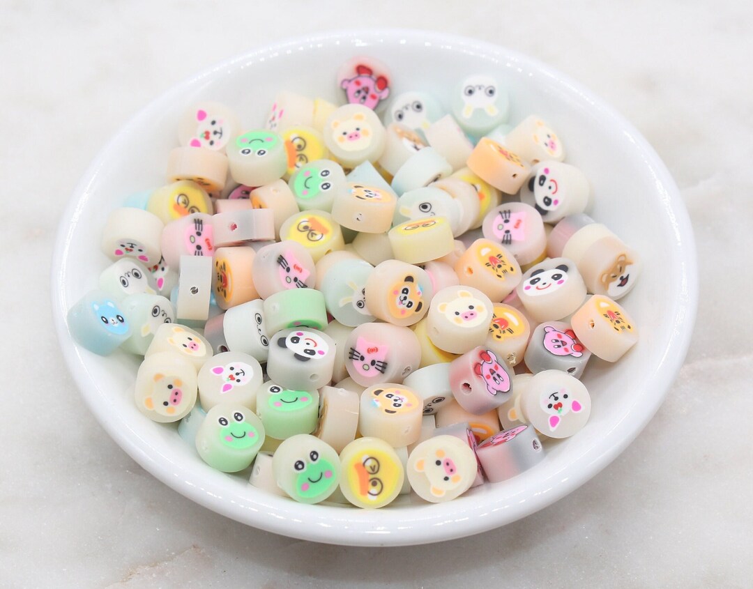 Assorted Kawaii Animal Polymer Clay Beads, Frog, Panda, Duck, Bunny ...