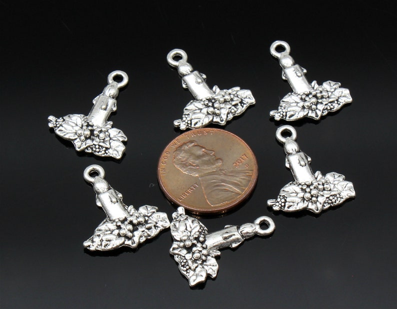 YD1112 8 Candle Charms Antique Silver Tone 20x17mm