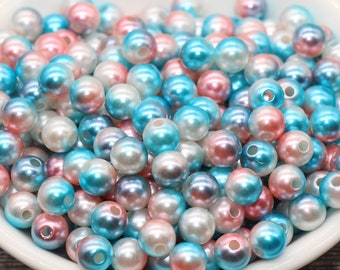 8mm Rainbow Mermaid Ombre Pearls Beads, Faux Pearls Beads, Chunky Beads, Imitation Pearl Beads, Gumball Beads, Bubblegum Beads, #59