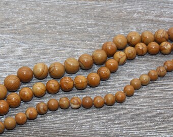 Natural Wooden Jasper Large Matte Rondelle Bead 8mm 10mm 12mm Earthy Yellow Brown Natural Unique Wood Jasper 16 Strand 3582