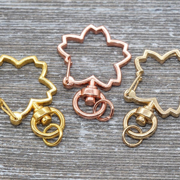 5 Flower Clasp Key Chain, Flower Shape Swivel Clasp Key Rings, Flower Lobster Swivel Clasp, Available in Rose Gold, Gold, Light Gold, Silver