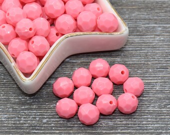 10mm Pink Faceted Gumball Beads, Round Acrylic Loose Beads, Chunky Beads, Faceted Plastic Beads, Bubble Gum Beads #573