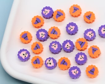 Halloween Polymer Clay Beads, Ghost & Witch Hat Round Beads for Jewelry Making, Halloween Bracelet Supplies, Fall Craft Accessories