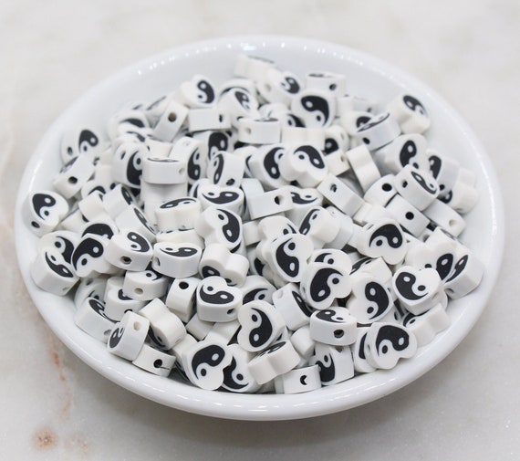 Yin Yang Polymer Clay Beads White Yin-yang Heart Shape Beads 