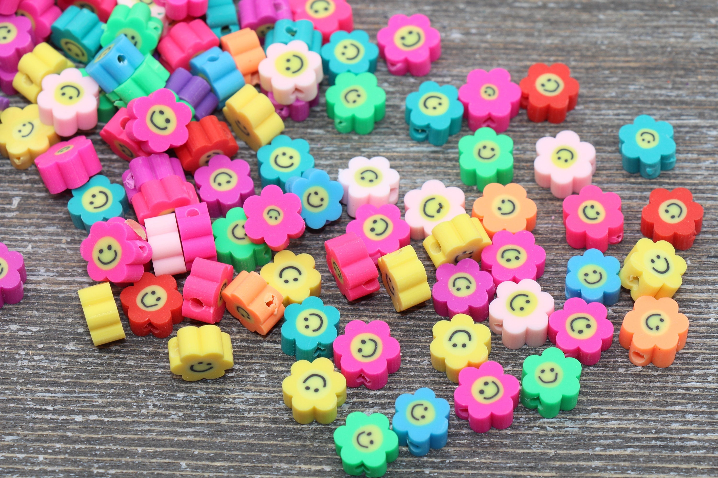 DIY 10mm 20/50/100pcs Yellow Smiling Fruit Beads Polymer Clay Beads Loose  Spacer Beads For Jewelry Making Bracelets Accessories