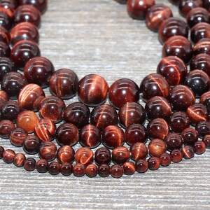 Red Tiger Eye Beads, Tiger Eye Round Stone Beads, Red Gemstone Round Beads #167 image 2