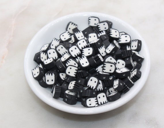 White Ghost  Beads, Halloween Themed Clay Beads, Ghost Clay Beads, Bracelet Beads, Kids Craft Beads #517