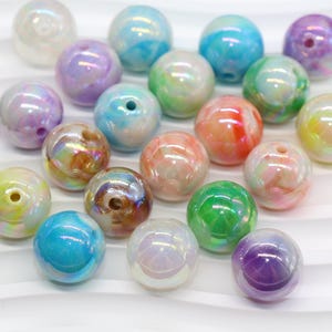 16mm Iridescent Marbled Swirl Gumball Beads, Bubblegum Beads for Keychains, Jewelry Making, DIY Crafts, Chunky Necklaces