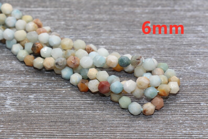 Star Cut Beads Sizes 6mm 8mm 10mm Diamond Cut Beads Full Strand 15.5 inch #124 Amazonite Beads Faceted Gemstones Loose Beads