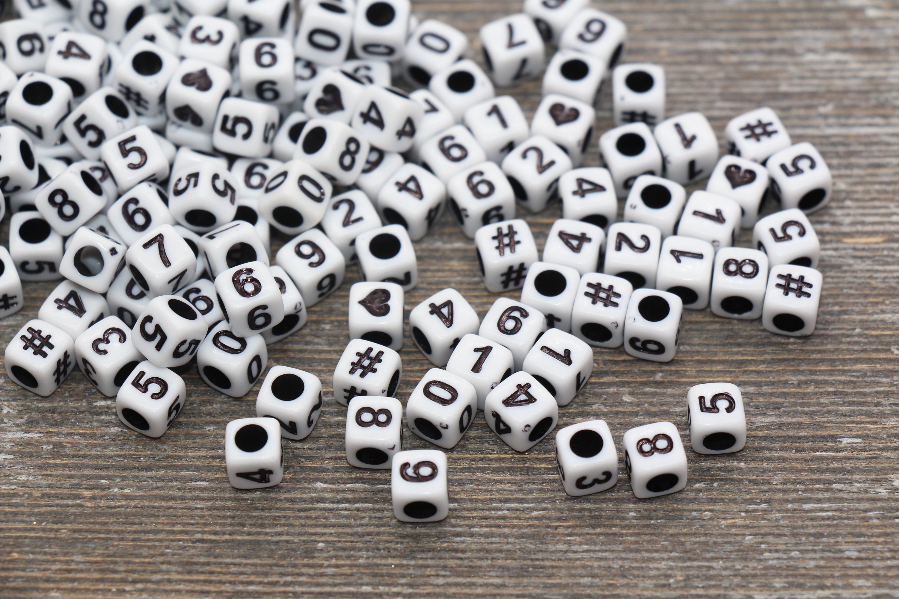 6mm Number Beads Mix, White Cube Beads With Black Numbers, Jewelry ...