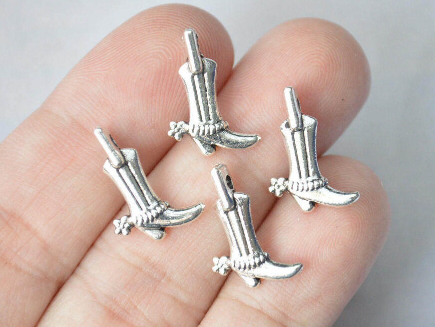 BULK 30 Cowboy Boot Charms Antique Silver Tone 2 Sided SC2663 BULK 30 Cowboy Boot Charms Antique Silver Tone 2 Sided SC2663