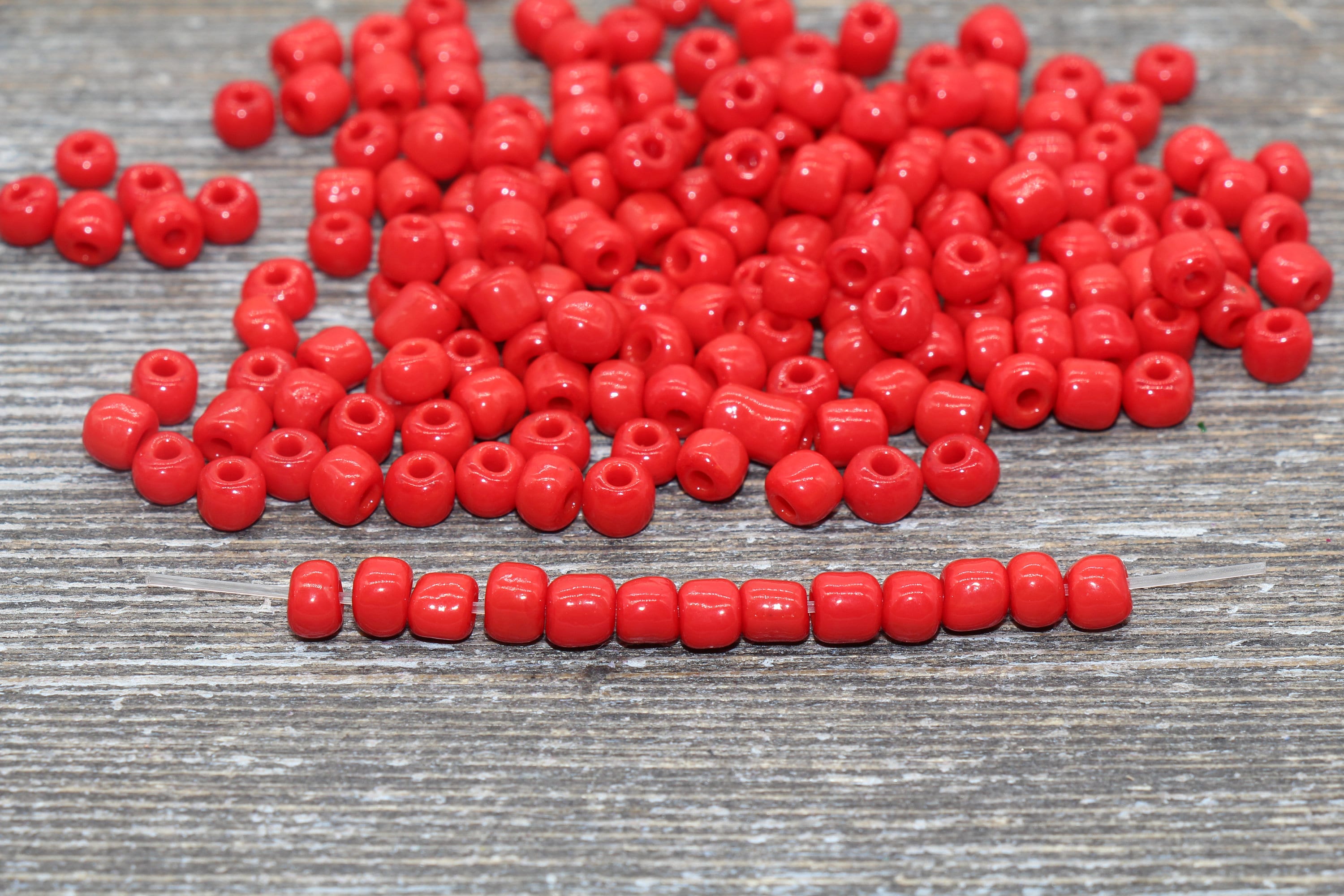 5mm Red Glass Seed Beads, 3/0 Red Opaque Czech Seed Beads