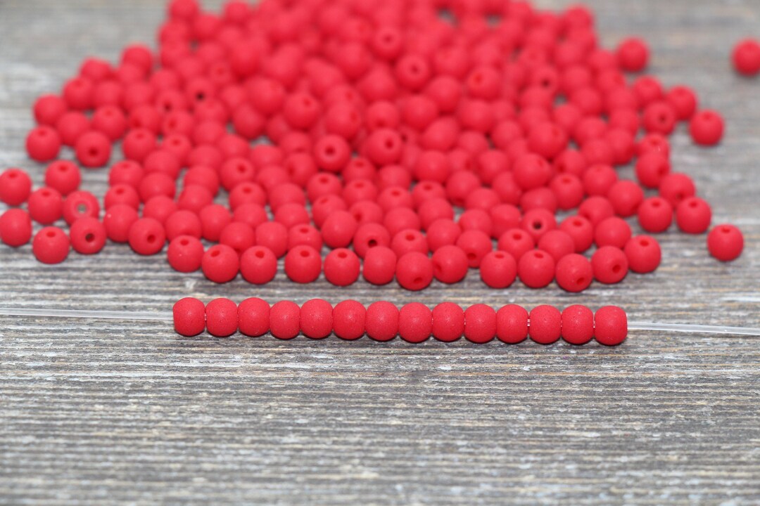 Round Matte Glass Beads, 4mm Glass Round Seed Beads, Frosted Red Seed