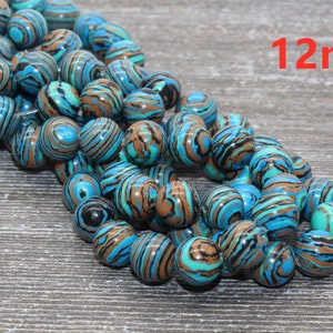 Peacock Stone Beads, Malachite Synthetic Beads, Smooth Gemstone Round Beads, Blue Brown and Black Beads, Size 4mm 6mm 8mm 10mm 12mm 98 12mm