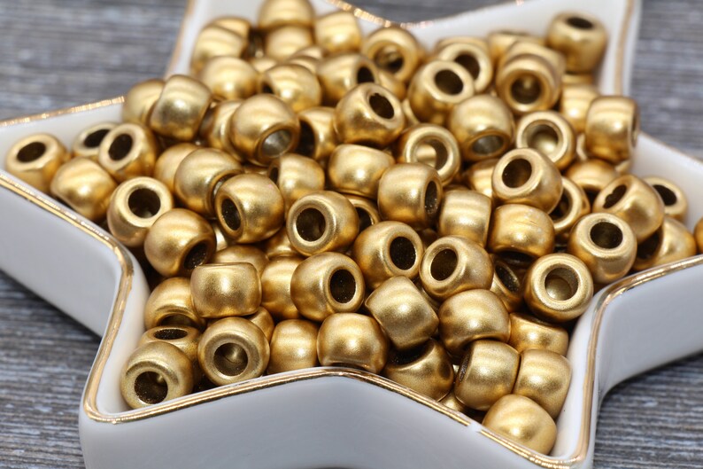 Matte Gold Pony Beads, Acrylic Loose Gold Beads, Plastic Bubblegum Beads, Chunky Beads, Spacer Beads 242 imagem 3