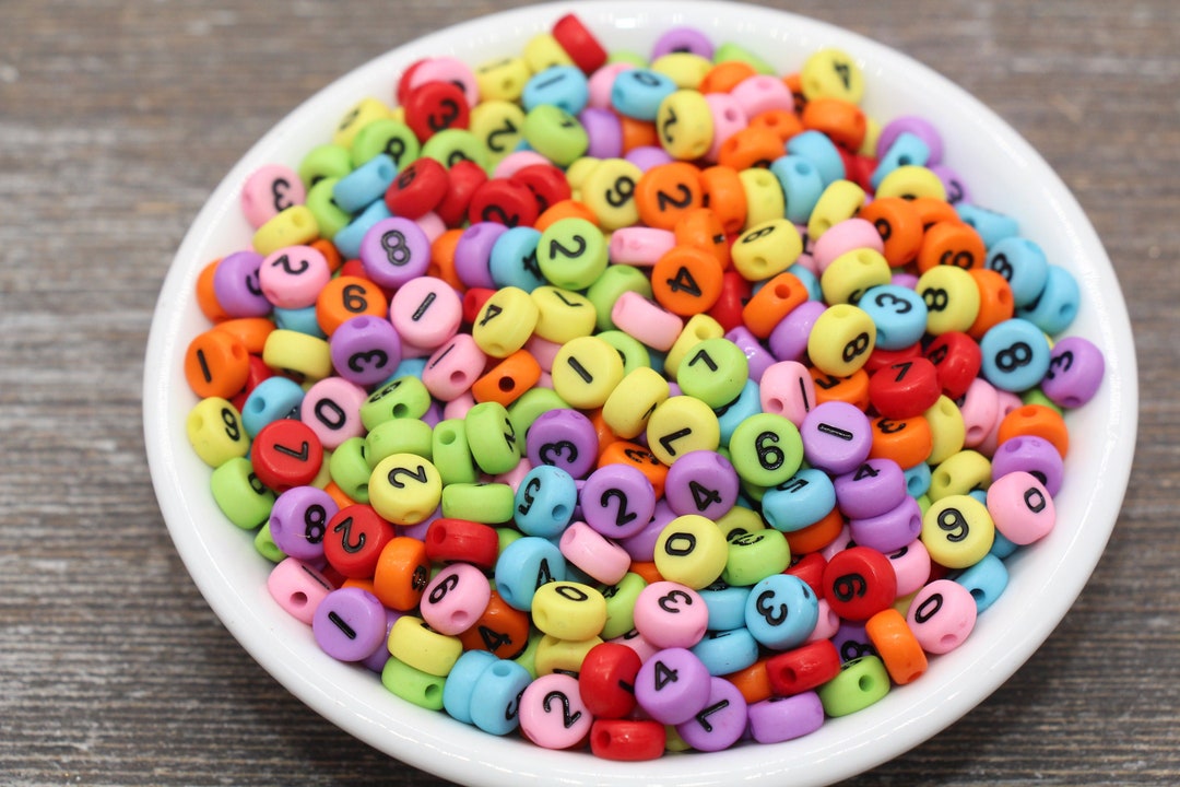Multicolored Number Beads, Mix Color Number Beads, Flat Round Colorful ...