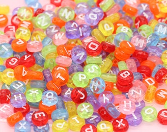 Translucent Multicolor Alphabet Letter Beads, Mixed Acrylic Letter Beads, Round Acrylic Beads, ABC Letter Beads, Plastic Name Beads, 7mm #27