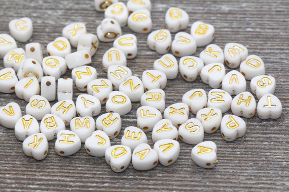 Letter Beads YOU CHOOSE 6mm White Glass Beads Letters Numbers Hearts 12  Pieces 