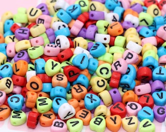 Cuentas de letras del alfabeto del corazón multicolor, cuentas de letras de colores mixtos, cuentas del alfabeto acrílico, cuentas de letras ABC, cuentas de nombre 7 mm #227