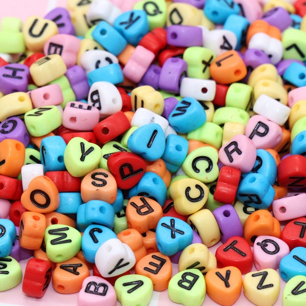 Multicolor Heart Alphabet Letter Beads,  Mixed Colors Letters Beads,  Acrylic Alphabet Beads, ABC Letter Beads, Name Beads 7mm #227