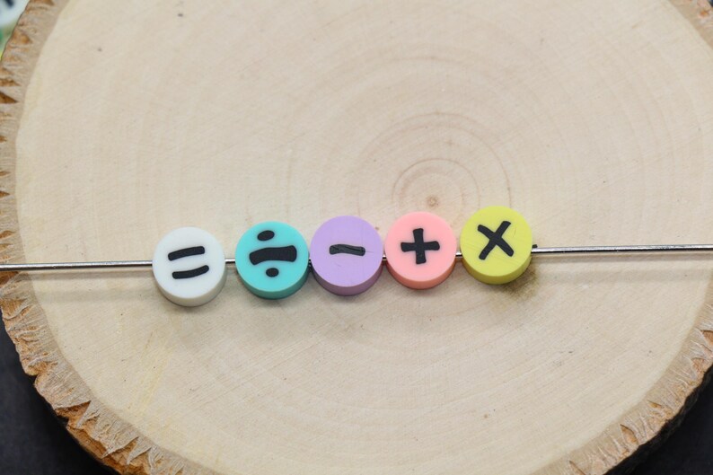 Pastel Math Symbol Polymer Clay Beads, Plus Minus Equal Beads Mix, Cute ...