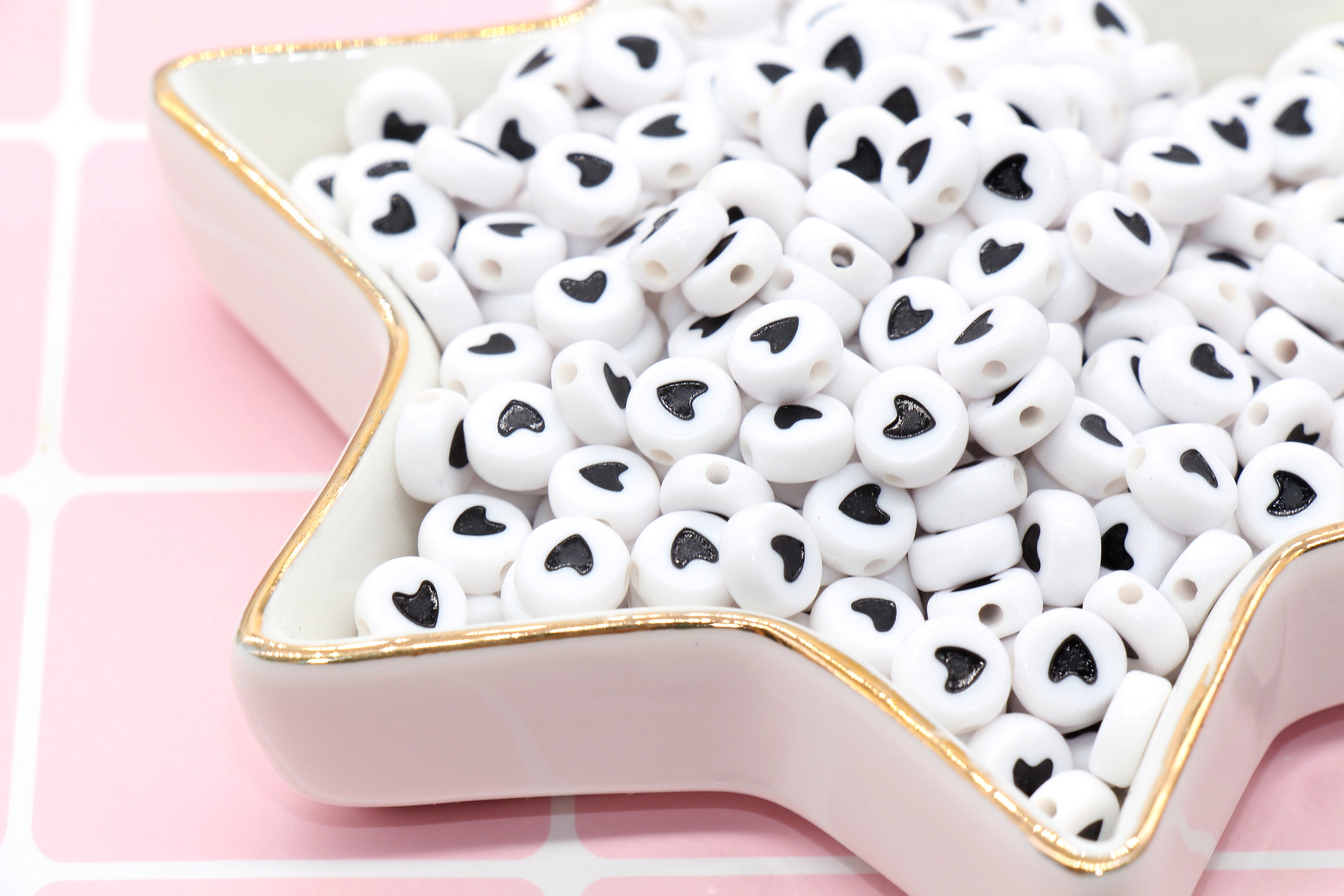 Black and White Heart Beads Acrylic Heart Beads Plastic Etsy