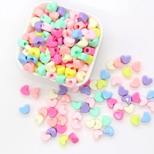 Contas de coração, contas de plástico pastel com furos grandes, grossas para colares e pulseiras, perfeitas para fazer joias DIY