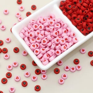 Contas de coração, contas de coração vermelhas, contas de coração rosa, contas de coração de plástico, contas para pulseiras, tamanho 7 mm