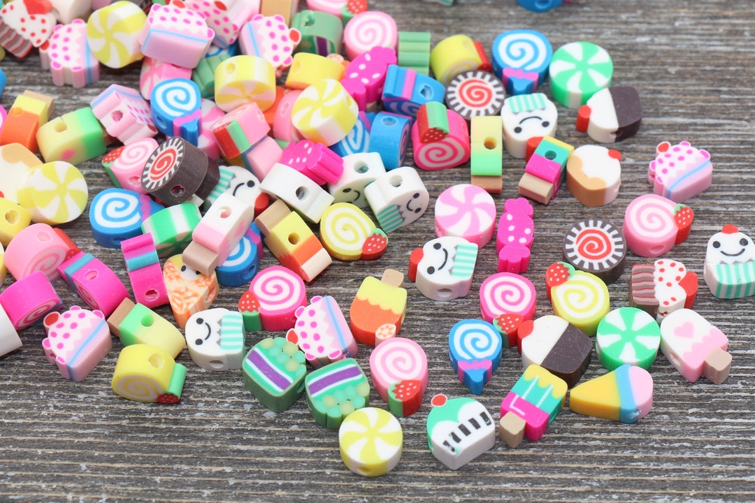 Sweet Food Polymer Clay Beads, Dessert Candy Cake Fimo Cane Beads ...