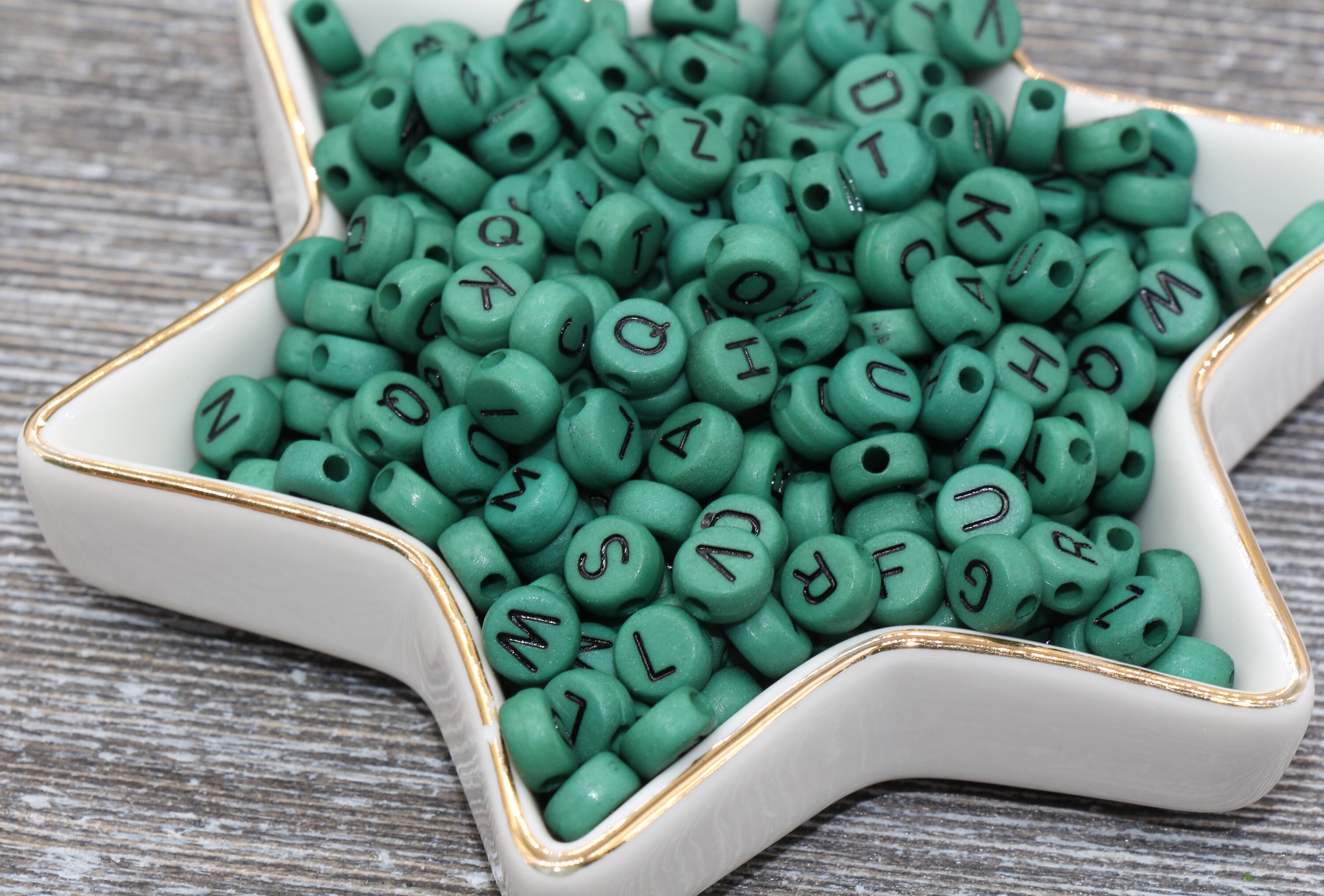Dark Green Alphabet Letter Beads, Acrylic Green and Black Letters Beads,  Round Acrylic Beads, ABC Letter Beads, Name Beads 7mm 35 