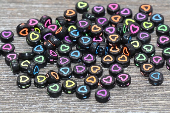 7mm Acrylic Multicolor Heart Beads with black heart craft beads