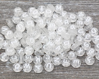 Clear Alphabet Beads 7mm Acrylic Round Letters for Name Bracelets & Crafts #358