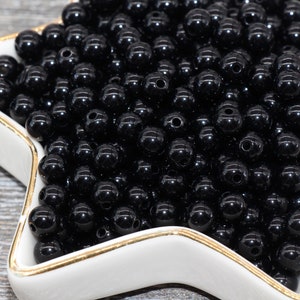 6mm Black Gumball Beads, Round Acrylic Black Loose Beads, Bubblegum Beads, Chunky Beads, Smooth Plastic Round Beads, Bracelet Beads #268