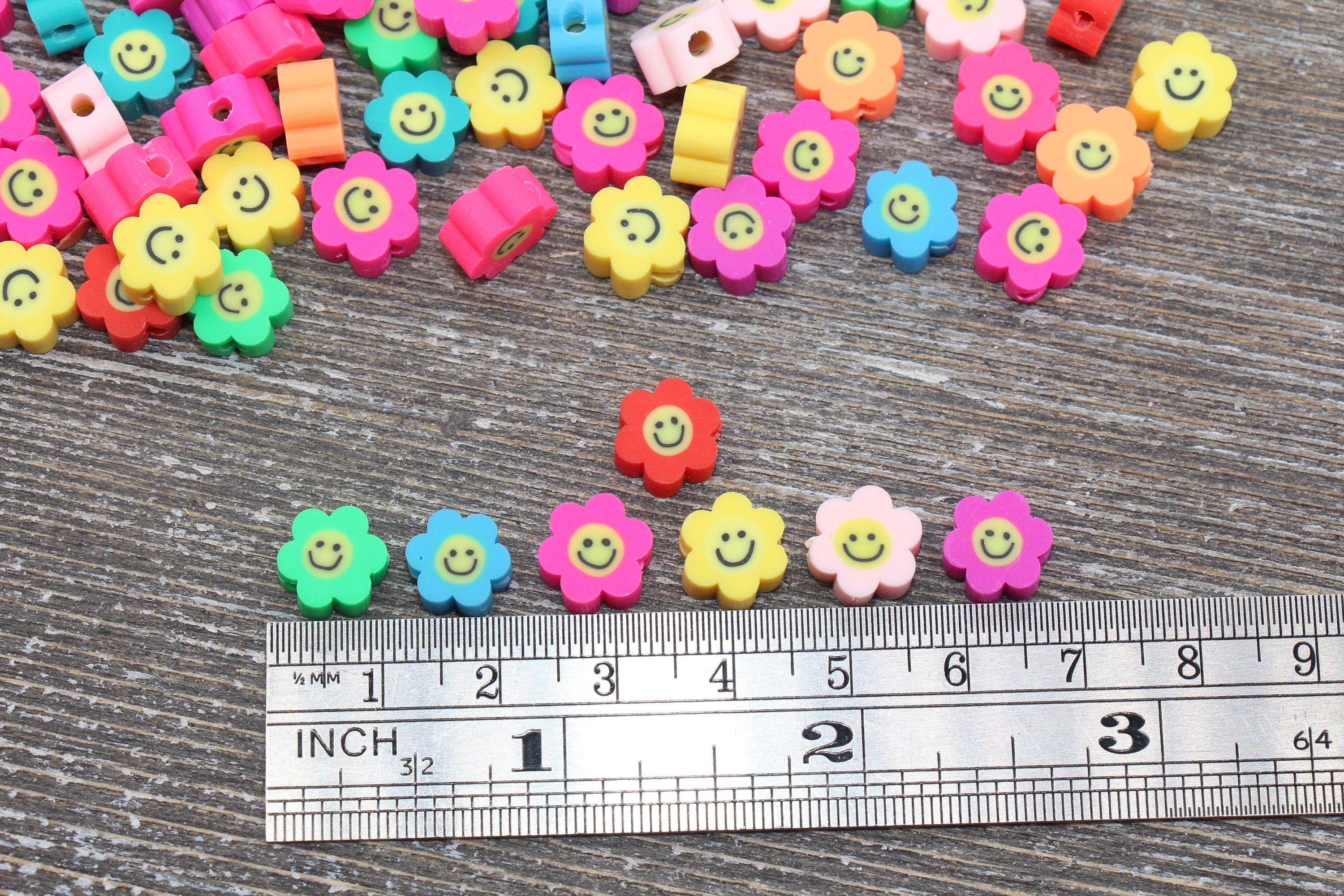 Smiley Face Polymer Clay Beads Flower Shape Smiley Face Fimo Etsy