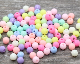 Contas de chiclete multicoloridas em tom pastel de 6 mm, contas acrílicas redondas soltas, contas de chiclete, contas grossas, contas de plástico redondas e lisas #778