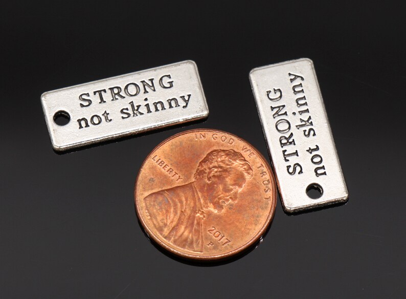 Bulk 40 Pcs Strong not skinny Charms Antique Silver Tone 2 Sided 22x8mm YD1434