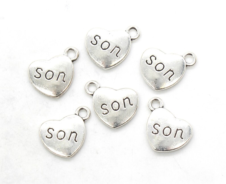 Bulk 25 Pcs Son Charms Family Charms Pendants Antique Silver Tone 2 Sided 15x17mm YD0693