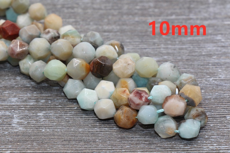 Star Cut Beads Sizes 6mm 8mm 10mm Diamond Cut Beads Full Strand 15.5 inch #124 Amazonite Beads Faceted Gemstones Loose Beads