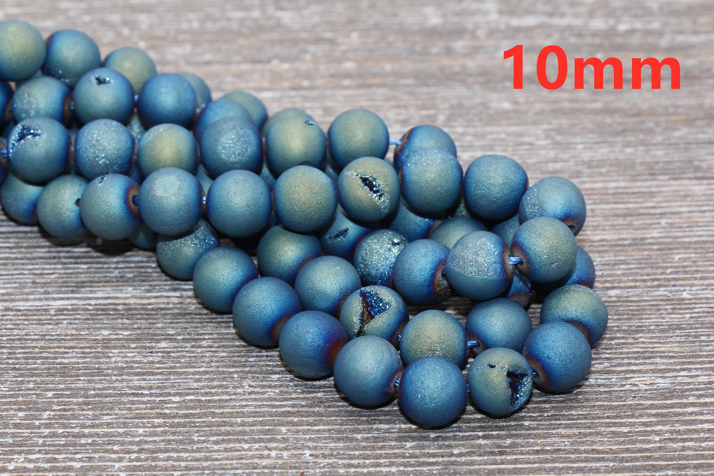 Perline In Agata Druzy Naturale Blu, Forate, 8-10-12 Mm Per Gioielli Fai Da Te