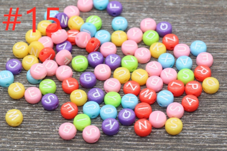 Alphabet Letter Acrylic Beads, Round Acrylic Beads, Plastic Letter Beads, Name Bracelet Beads, ABC Letter Beads, Name Beads, Name Inital 7mm #15 Multicolor