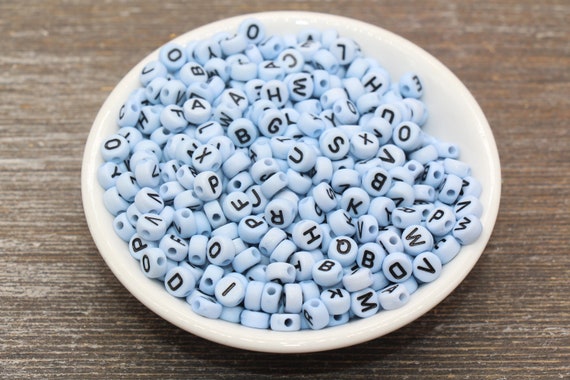 Blue Alphabet Letter Beads, Acrylic Blue and Black Letters Beads
