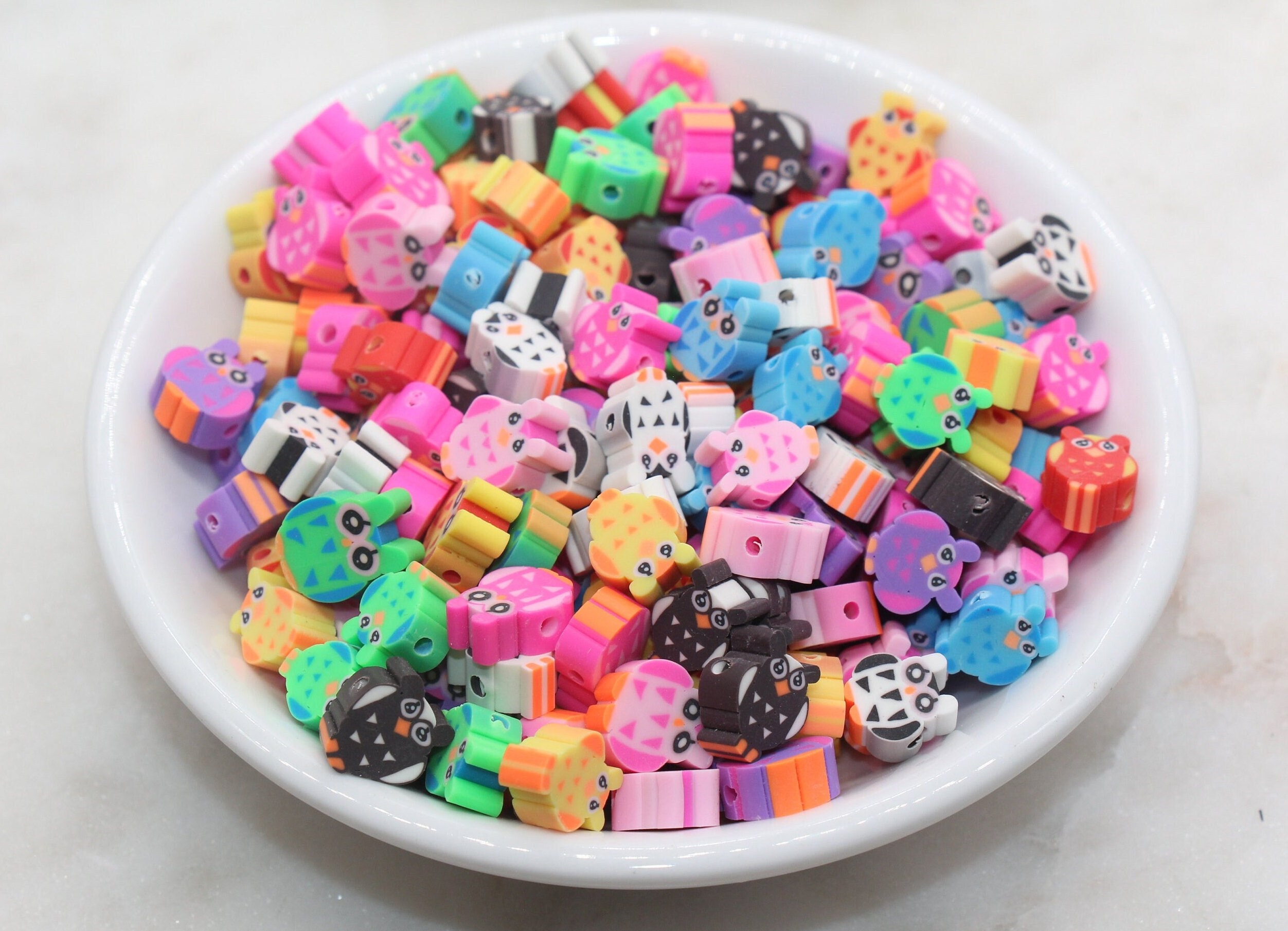 Owl Polymer Clay Beads, Multicolor Owl Clay Beads, Bird Beads, Polymer Clay Beads, Bead for Bracelet