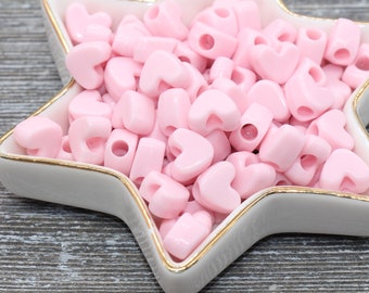 Pink Heart Beads, Acrylic Heart Beads, Large Hole Beads, Plastic Resin Heart Beads, Chunky Beads for Bracelet Necklace Beads #687