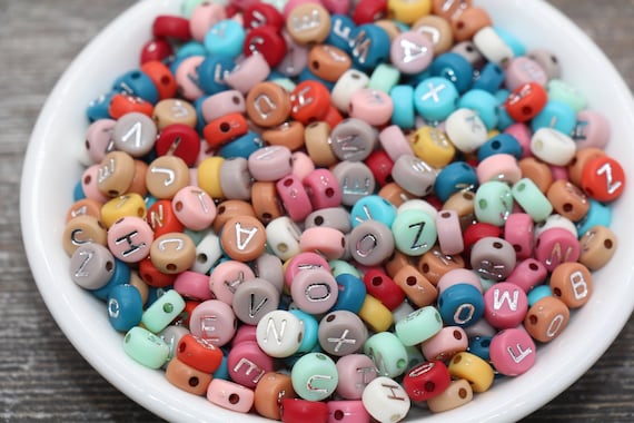 NEW COLOR Multicolor Round Alphabet Letter Beads, Multicolored Beads With  Silver Letters, Acrylic Round Name Beads, Size 7mm 15 